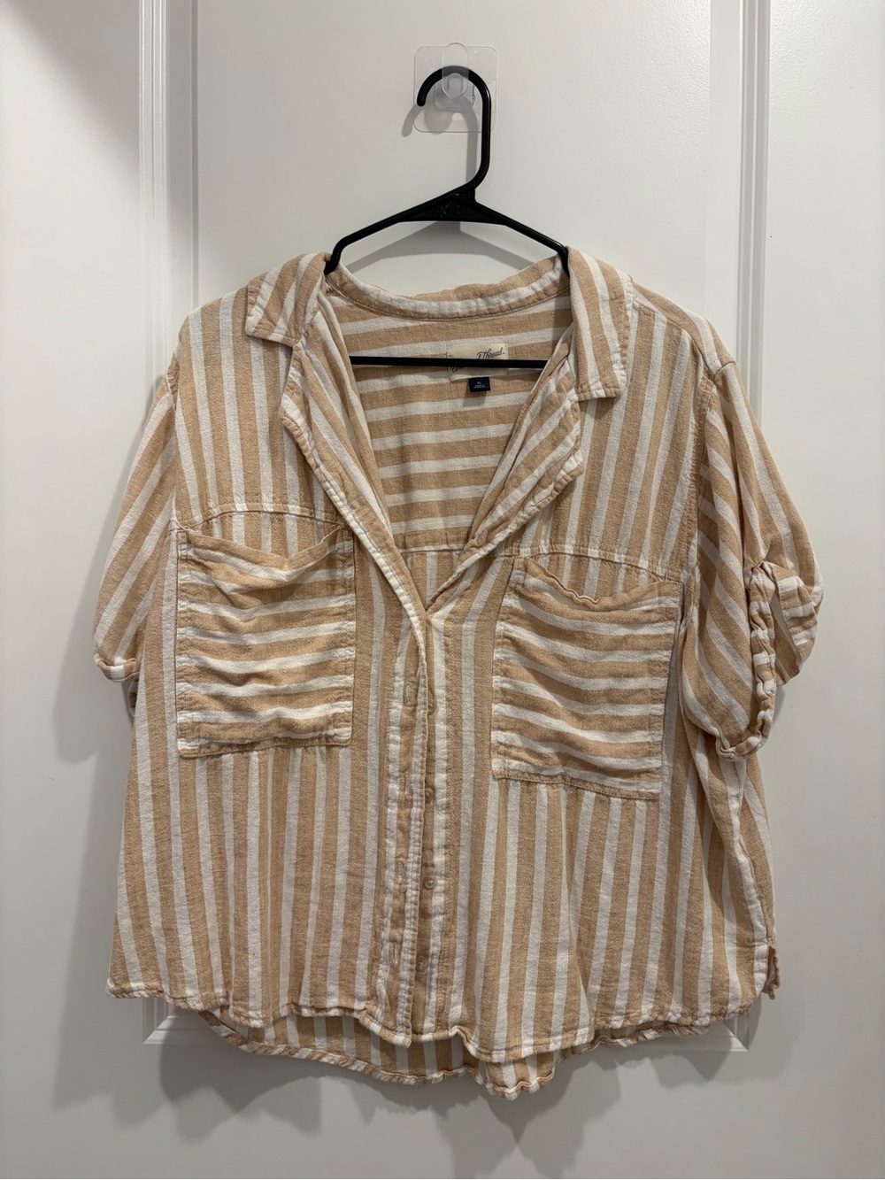 Universal Thread Beige and White Striped Button-Down Shirt
